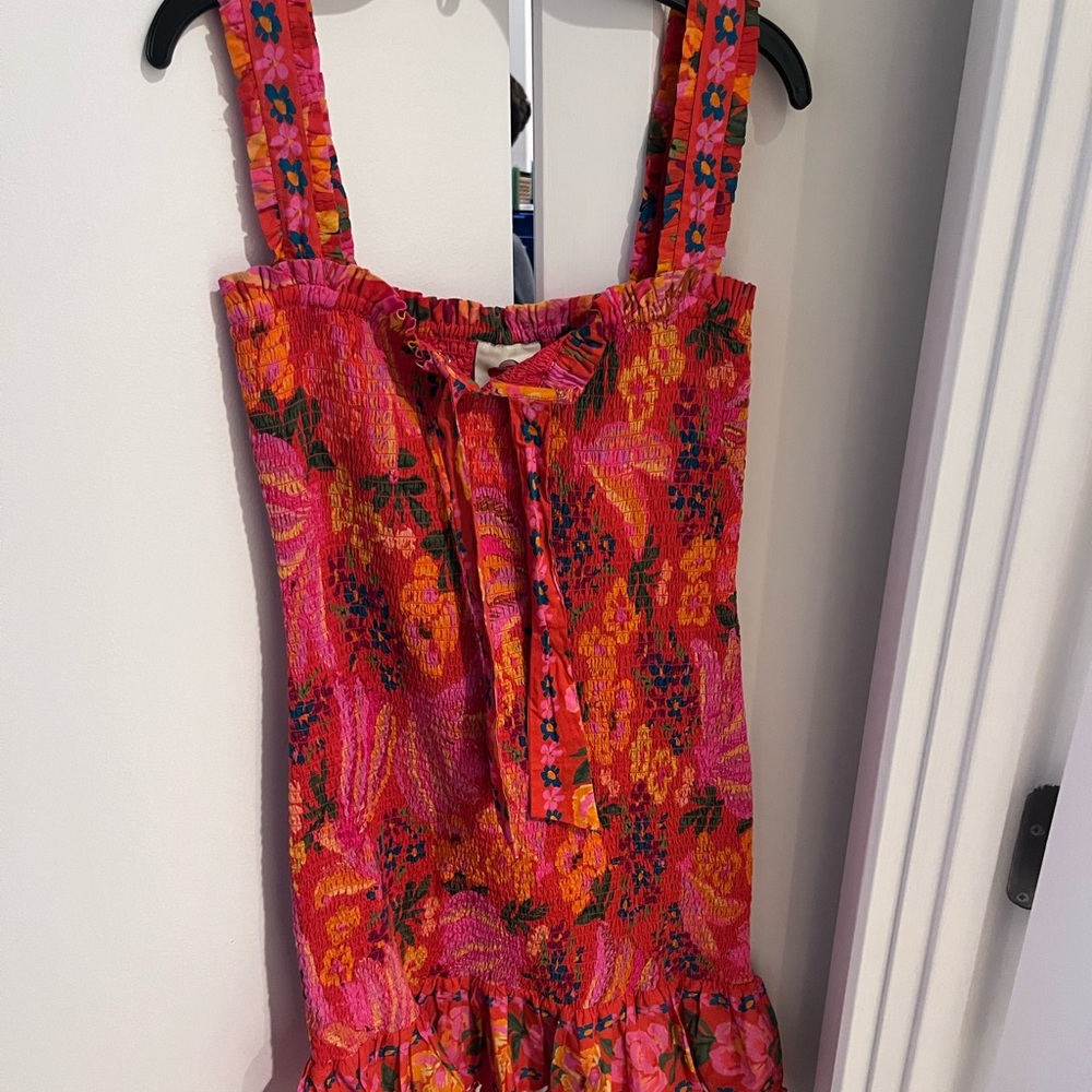 FARM Rio Orange Pink Floral Ruffle Mini Dress - Picture 3 of 4